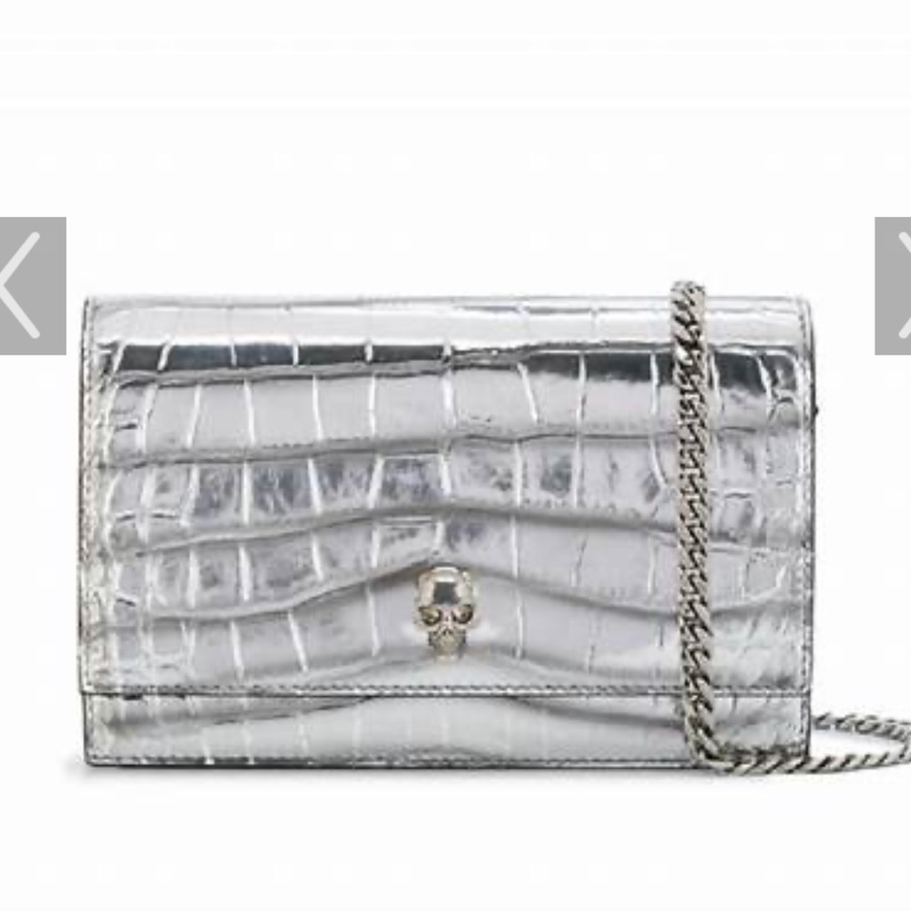 Alexander McQueen Silver Croc Wallet on a Chain